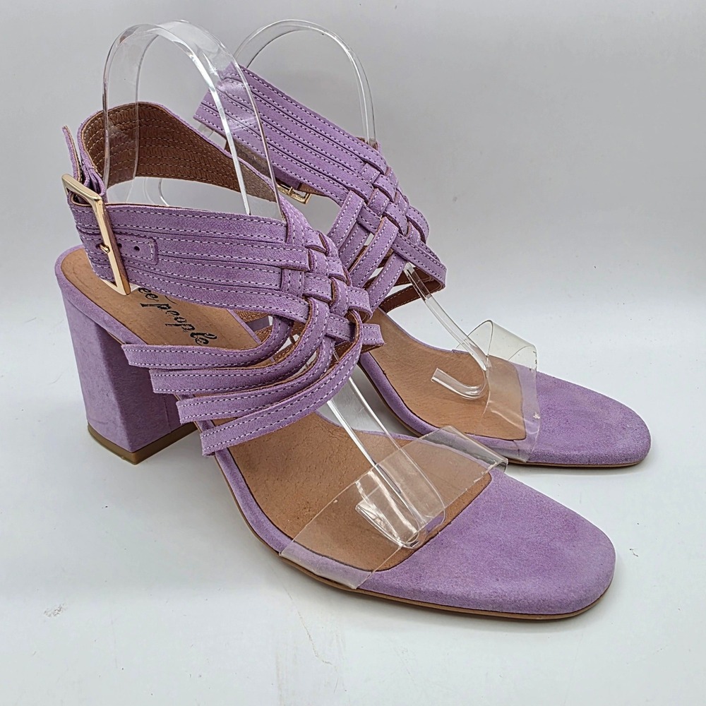 Free People Lina Block Heel Pandemonium Purple Woven Suede‎ Sandal Women's 10.5